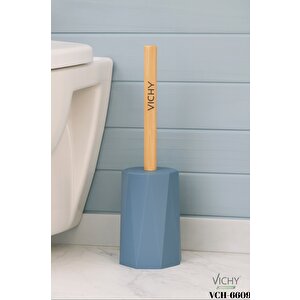 Modern Tasarımlı Mavi Tuvalet Fırçası – Bambu Saplı, Standlı, Hijyenik Banyo Temizlik Aksesuarı Vch-6609