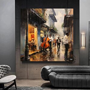 Sokak Müzisyenleri Kanvas Baskısı, Müzisyen Baskısı, Müzisyen Soyut Duvar Sanatı, Müzisyen Kanvası 60x60 cm