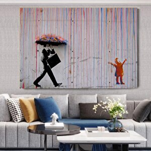 Banksy Yağmur Sanatı Kanvas; Gökkuşağı Yağmur