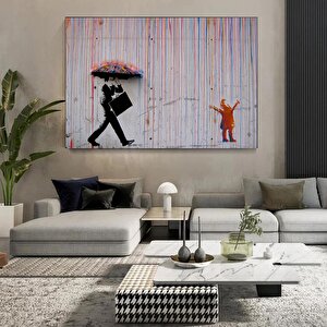 Banksy Yağmur Sanatı Kanvas; Gökkuşağı Yağmur