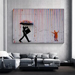 Banksy Yağmur Sanatı Kanvas; Gökkuşağı Yağmur