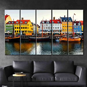 Kopenhag Nyhavn Manzarası Kanvas; Danimarka Dekoru; Şehir Manzarası 60x120 cm