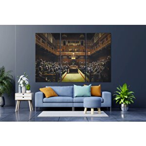 Banksy Şempanze Parlamentosu Kanvas; Banksy Tarzı Reprodüksiyon; Asmaya Hazır Sokak Sanatı 90x150 cm