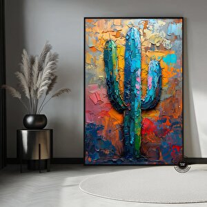 Kaktüs Temalı Çok Renkli Kanvas, Çöl Ve Minimalist Tarzda Duvar Sanatı 80x120 cm