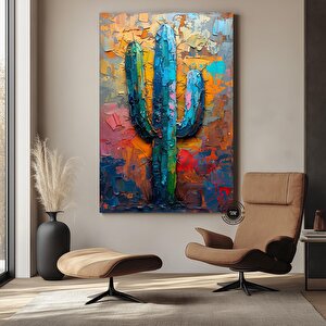 Kaktüs Temalı Çok Renkli Kanvas, Çöl Ve Minimalist Tarzda Duvar Sanatı 80x120 cm