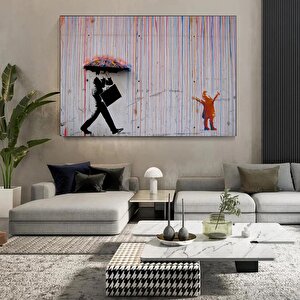 Banksy Yağmur Sanatı Kanvas; Gökkuşağı Yağmur