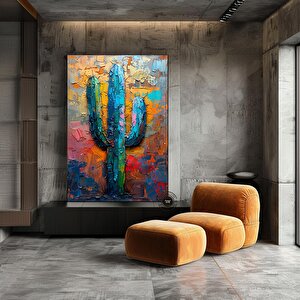 Kaktüs Temalı Çok Renkli Kanvas, Çöl Ve Minimalist Tarzda Duvar Sanatı