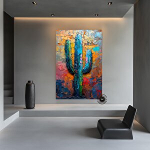 Kaktüs Temalı Çok Renkli Kanvas, Çöl Ve Minimalist Tarzda Duvar Sanatı