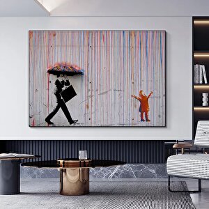 Banksy Yağmur Sanatı Kanvas; Gökkuşağı Yağmur 70x150 cm