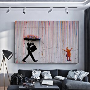 Banksy Yağmur Sanatı Kanvas; Gökkuşağı Yağmur 70x150 cm