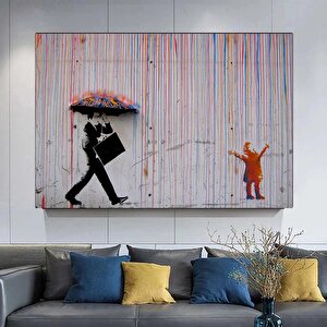 Banksy Yağmur Sanatı Kanvas; Gökkuşağı Yağmur 70x150 cm