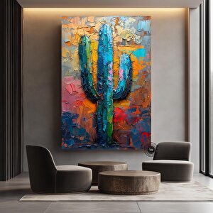Kaktüs Temalı Çok Renkli Kanvas, Çöl Ve Minimalist Tarzda Duvar Sanatı 100x150 cm