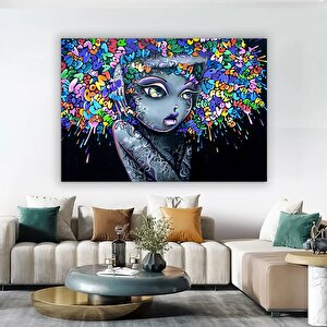 Güzel Kızlar Graffiti Kanvas Tablosu, Sokak Sanatı Baskısı, Oturma Odası Duvar Dekoru 60x90 cm