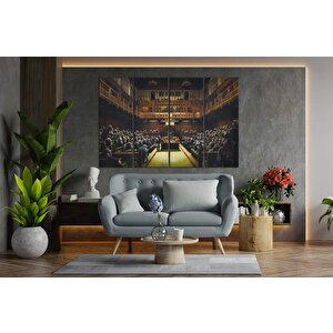 Banksy Şempanze Parlamentosu Kanvas; Banksy Tarzı Reprodüksiyon; Asmaya Hazır Sokak Sanatı 150x290 cm