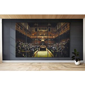 Banksy Şempanze Parlamentosu Kanvas; Banksy Tarzı Reprodüksiyon; Asmaya Hazır Sokak Sanatı