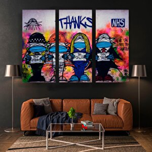 Urban Banksy Stili Kanvas; Covid Teşekkür Graffiti; Çerçeveli Set