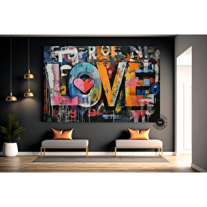 Banksy Tarzı Graffiti Kalpler Sanatı, Aşk Temalı Büyük Çok Renkli Kanvas, Asılmaya Hazır