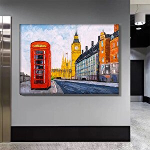 Londra Şehir Manzarası Kanvas; Kırmızı Telefon Kulübesi Sanatı