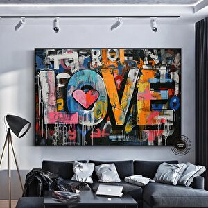 Banksy Tarzı Graffiti Kalpler Sanatı, Aşk Temalı Büyük Çok Renkli Kanvas, Asılmaya Hazır