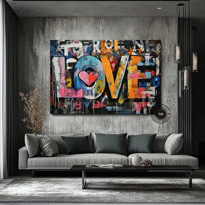 Banksy Tarzı Graffiti Kalpler Sanatı, Aşk Temalı Büyük Çok Renkli Kanvas, Asılmaya Hazır 20x30 cm