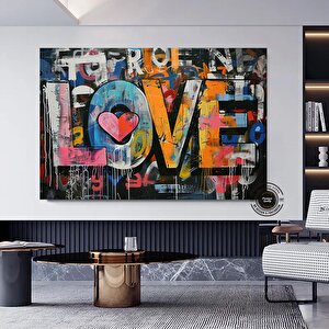 Banksy Tarzı Graffiti Kalpler Sanatı, Aşk Temalı Büyük Çok Renkli Kanvas, Asılmaya Hazır 40x60 cm