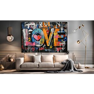 Banksy Tarzı Graffiti Kalpler Sanatı, Aşk Temalı Büyük Çok Renkli Kanvas, Asılmaya Hazır 40x60 cm