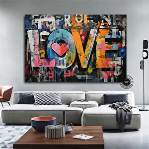 Banksy Tarzı Graffiti Kalpler Sanatı, Aşk Temalı Büyük Çok Renkli Kanvas, Asılmaya Hazır