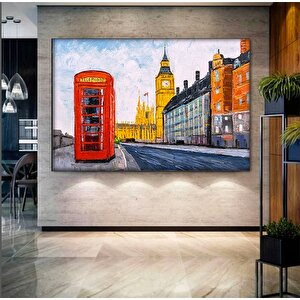 Londra Şehir Manzarası Kanvas; Kırmızı Telefon Kulübesi Sanatı 30x40 cm