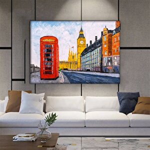 Londra Şehir Manzarası Kanvas; Kırmızı Telefon Kulübesi Sanatı 30x40 cm