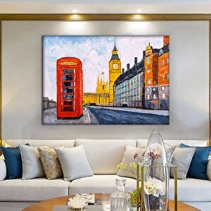 Londra Şehir Manzarası Kanvas; Kırmızı Telefon Kulübesi Sanatı