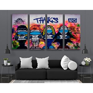 Urban Banksy Stili Kanvas; Covid Teşekkür Graffiti; Çerçeveli Set