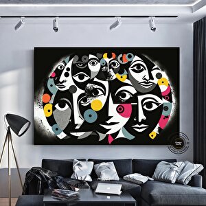 Çağdaş Sanat Kanvası – Soyut İnsan Figürleri; Renkli Yüz Kanvası; İnsan Portresi Poster; Modern Duva 50x70 cm