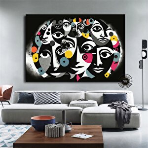 Çağdaş Sanat Kanvası – Soyut İnsan Figürleri; Renkli Yüz Kanvası; İnsan Portresi Poster; Modern Duva