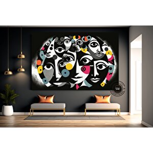 Çağdaş Sanat Kanvası – Soyut İnsan Figürleri; Renkli Yüz Kanvası; İnsan Portresi Poster; Modern Duva 150x250 cm