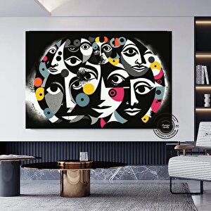 Çağdaş Sanat Kanvası – Soyut İnsan Figürleri; Renkli Yüz Kanvası; İnsan Portresi Poster; Modern Duva 90x180 cm