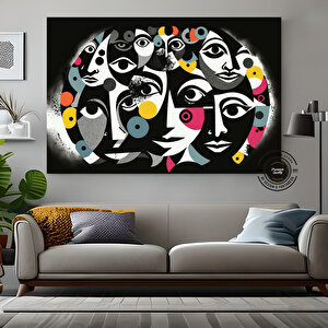 Çağdaş Sanat Kanvası – Soyut İnsan Figürleri; Renkli Yüz Kanvası; İnsan Portresi Poster; Modern Duva