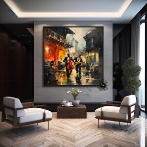 Sokak Müzisyenleri Kanvas Baskısı; Müzisyen Tablosu; Soyut Müzisyen Duvar Sanatı; Müzisyen Kanvası 40x40 cm