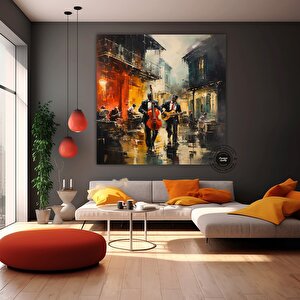 Sokak Müzisyenleri Kanvas Baskısı; Müzisyen Tablosu; Soyut Müzisyen Duvar Sanatı; Müzisyen Kanvası 40x40 cm