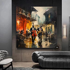 Sokak Müzisyenleri Kanvas Baskısı; Müzisyen Tablosu; Soyut Müzisyen Duvar Sanatı; Müzisyen Kanvası