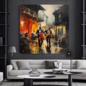 Sokak Müzisyenleri Kanvas Baskısı; Müzisyen Tablosu; Soyut Müzisyen Duvar Sanatı; Müzisyen Kanvası 70x70 cm