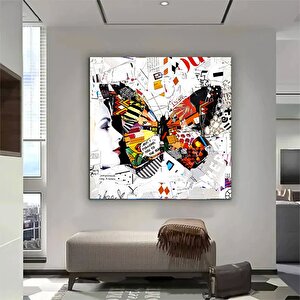 Kelebek Kanvas Dekorları, Banksy Tarzı Graffiti Kanvas, Sokak Sanatı Baskısı 40x40 cm
