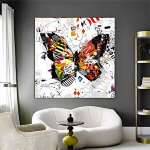 Kelebek Kanvas Dekorları, Banksy Tarzı Graffiti Kanvas, Sokak Sanatı Baskısı 40x40 cm