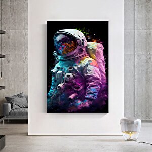 Renkli Soyut Astronot Tablosu – Graffiti Tarzı Astronot Sanatı; Çağdaş Uzay Sanatı; Canlı Astronot R