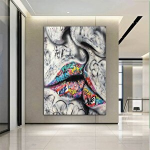 Öpüşen Aşık Çift Graffiti Kanvas Tablo; Soyut Sokak Sanatı Poster; Duvar Dekoru 40x60 cm