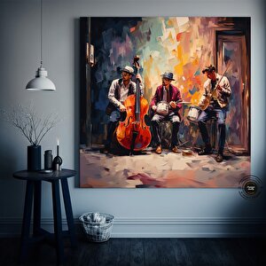 Sokak Müzisyenleri Kanvas Baskısı; Müzisyen Soyut Duvar Sanatı