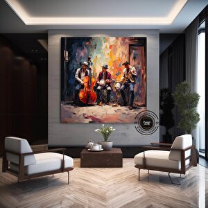 Sokak Müzisyenleri Kanvas Baskısı; Müzisyen Soyut Duvar Sanatı 120x120 cm