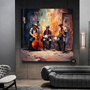 Sokak Müzisyenleri Kanvas Baskısı; Müzisyen Soyut Duvar Sanatı 120x120 cm