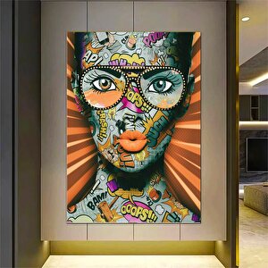 Kadın Pop Art Graffiti Kanvası, Renkli Duvar Dekoru, Banksy Tarzı Kadın Kanvas 30x40 cm