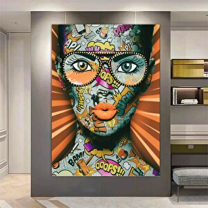 Kadın Pop Art Graffiti Kanvası, Renkli Duvar Dekoru, Banksy Tarzı Kadın Kanvas 30x40 cm
