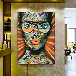 Kadın Pop Art Graffiti Kanvası, Renkli Duvar Dekoru, Banksy Tarzı Kadın Kanvas 30x40 cm